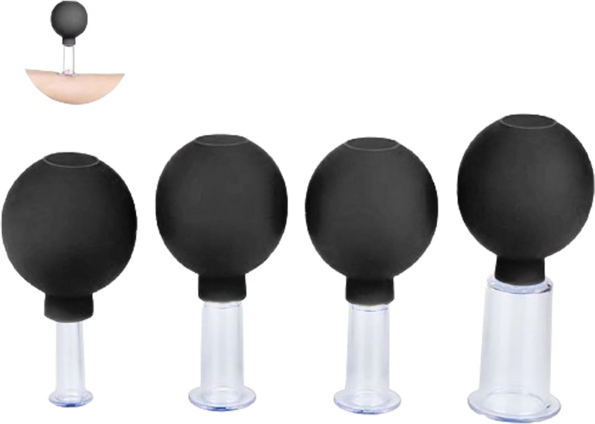 Cupping glazen set van 4 - plastic - vacuumzuiging - anti-cellulite en anti-rimpel behandeling - ShopVlot