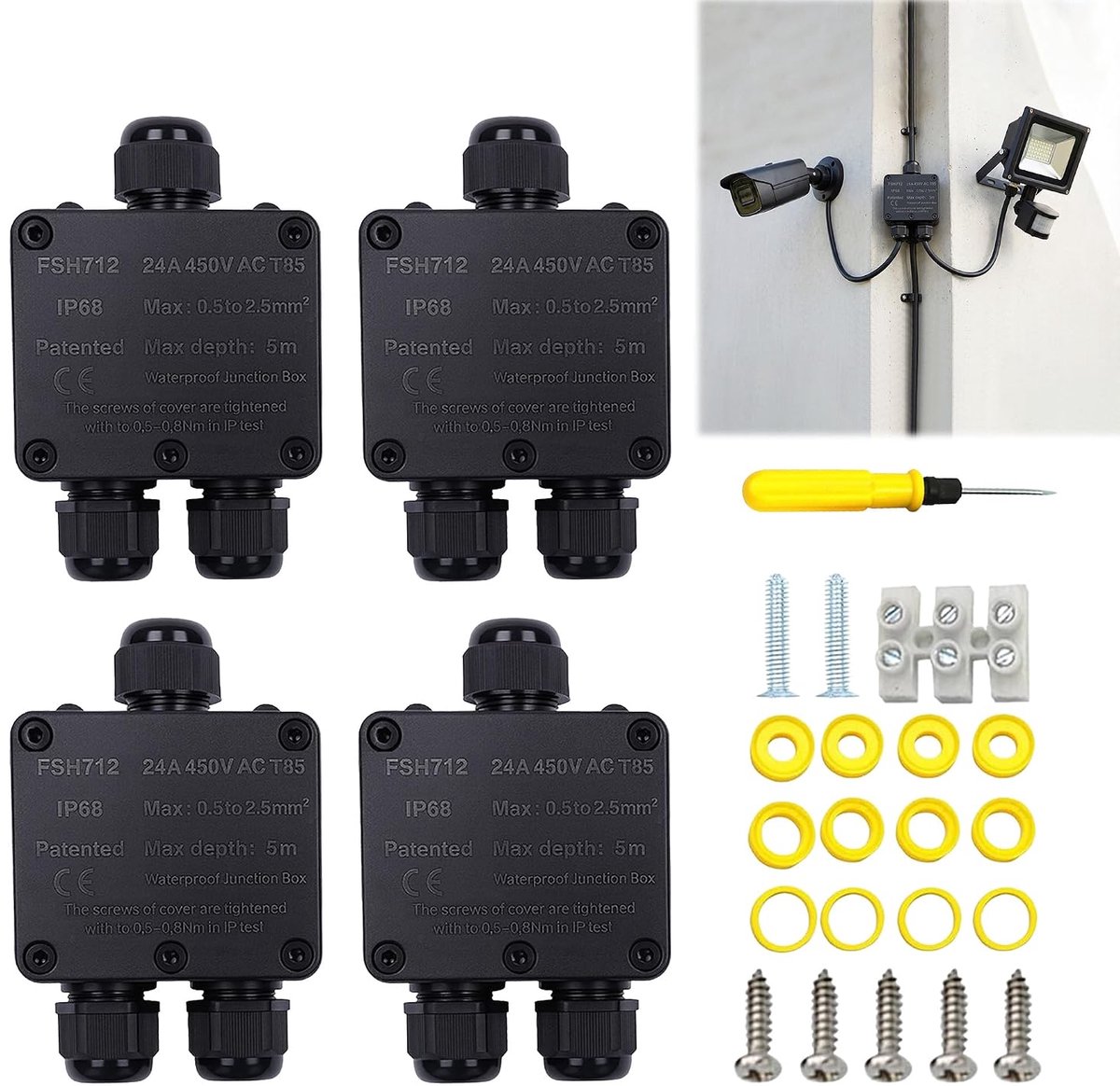 Aansluitdoos waterdicht IP68 - grondkabelverbinder voor buiten - 3-weg (4 stuks) - optimaal voor ruwe omgevingen - ShopVlot