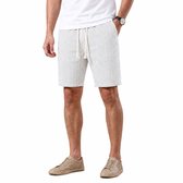 Korte Linnen Broek - Heren - Wit - Gestreept