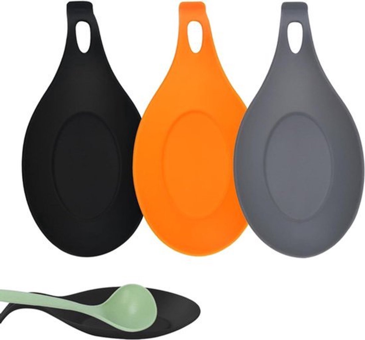 Siliconen Lepelsteun - Zachte Lepel Rust voor Keuken | Hangende Theelepelhouder | Hittebestendige Lepelsteunen voor Spatels, Lepels, Borstels en Meer | Huishoudelijk Gebruiksvoorwerp - Set van 3