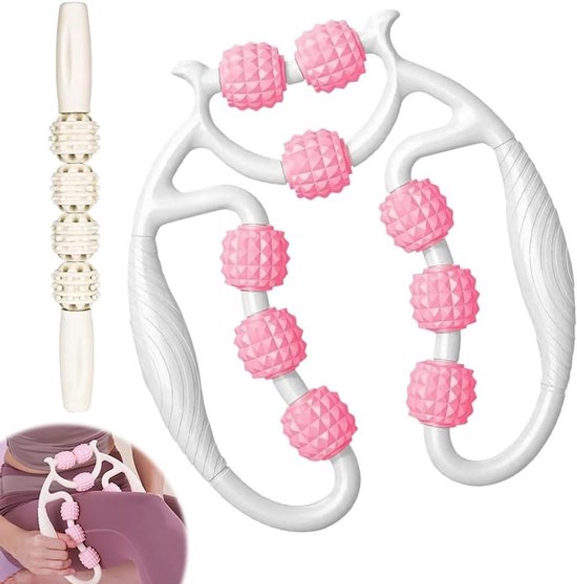 Massage roller voor benen en voeten met ergonomisch handvat, ideaal voor ontspanning en het stimuleren van de bloedcirculatie thuis of onderweg