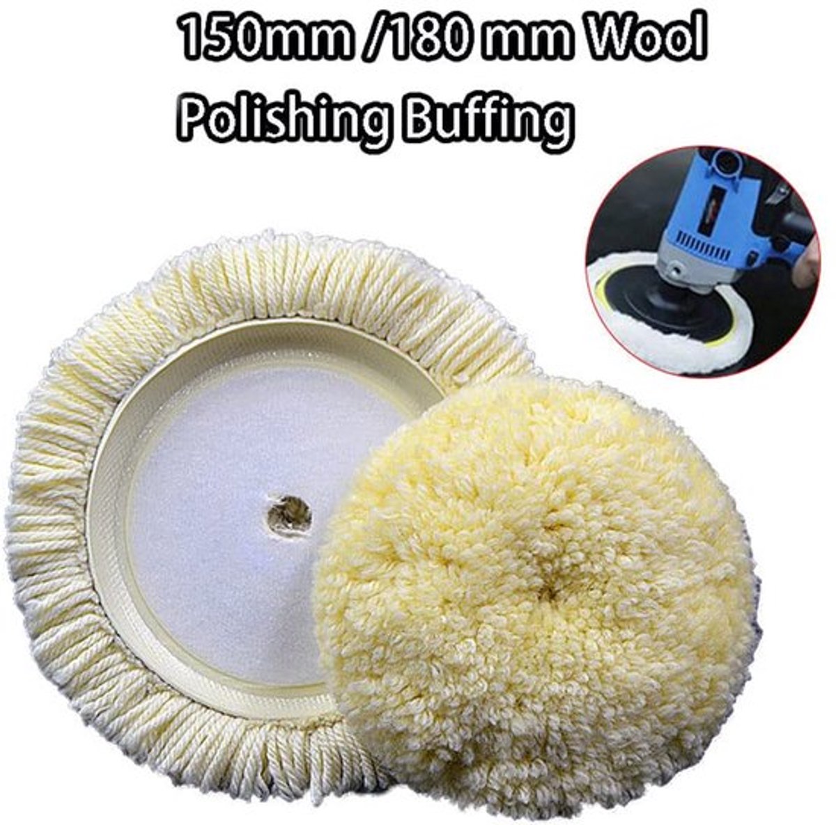 Wollen polijstpad, 150 mm fijne wollen polijstschijf, reinigingsaccessoire met klittenband voor auto's, meubels en glas (C)