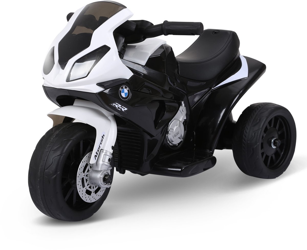 BMW S1000 RR-licentie Elektrische motorfiets met muziek en koplamp - 6 V - driewieler - kindermotorfiets tot 2.5 km/u - elektrische motorfiets met 2 steunwielen - geschikt voor kinderen van 18 - 36 maanden - maximaal draagvermogen 20 kg - zwart