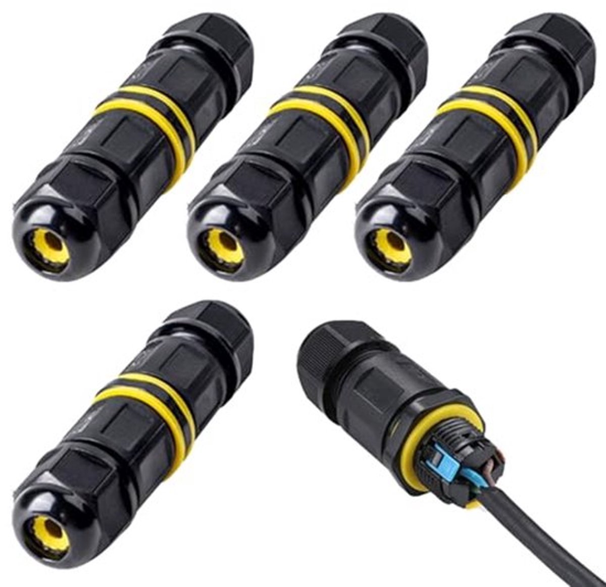 Waterdichte kabelconnectoren 3 pin 4 stuks IP68 waterdichte kabelconnectoren grondkabelconnector, waterdicht voor diameter 5-9 mm kabeldiameter, grondkabelconnector, aansluitdoos voor tuin