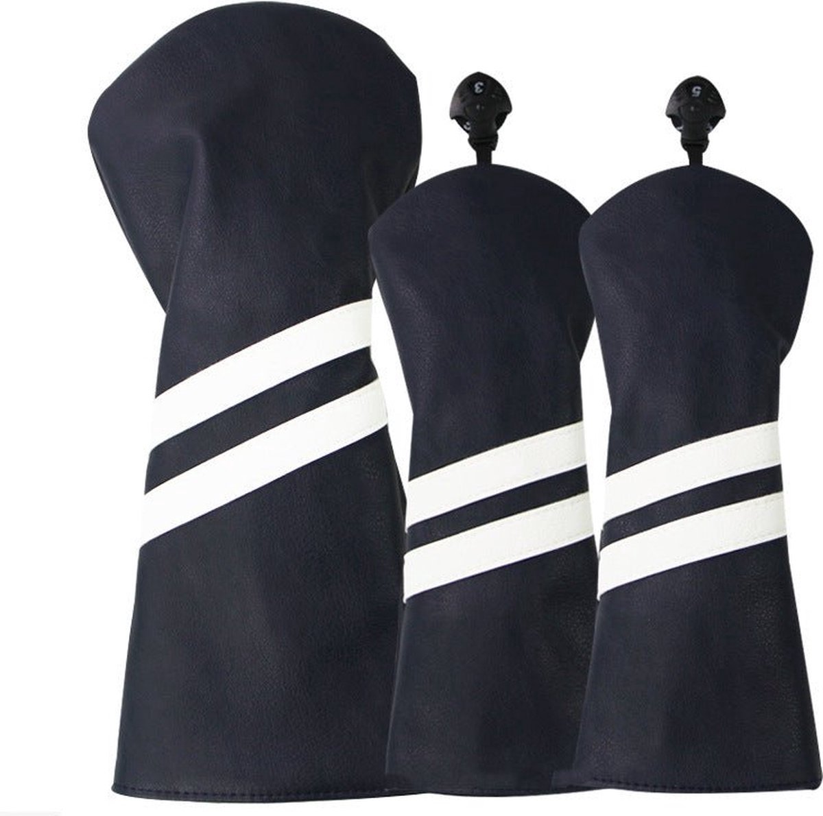 Golf Club Headcover Double-Stripe - Golfclub Covers - Donker Blauw- Headcovers-Golf Spullen- Driver, Hybride, Fairway wood