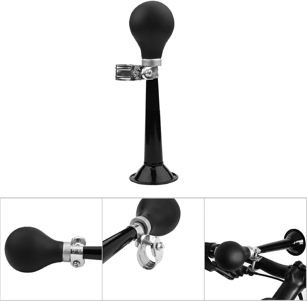 Luchthoorn Fiets Fietsen Retro Chrome Metalen Hooter Luid Bell Bugle Trompet Alarm Rubber Knijp Bulb, 8.46 Inch (zwart)