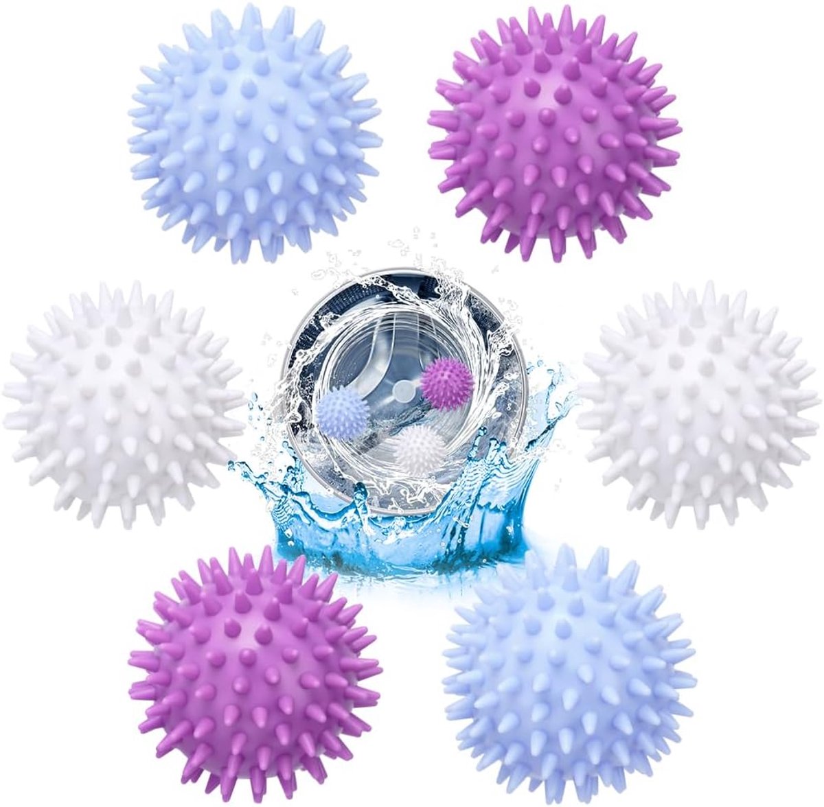 wasbal voor wasmachine, set van 6 drogerballen, waspoederbal voor vloeibaar wasmiddel, wasbälle voor droger, herbruikbare drogerballen voor thuis kledingreiniging, drogerballen