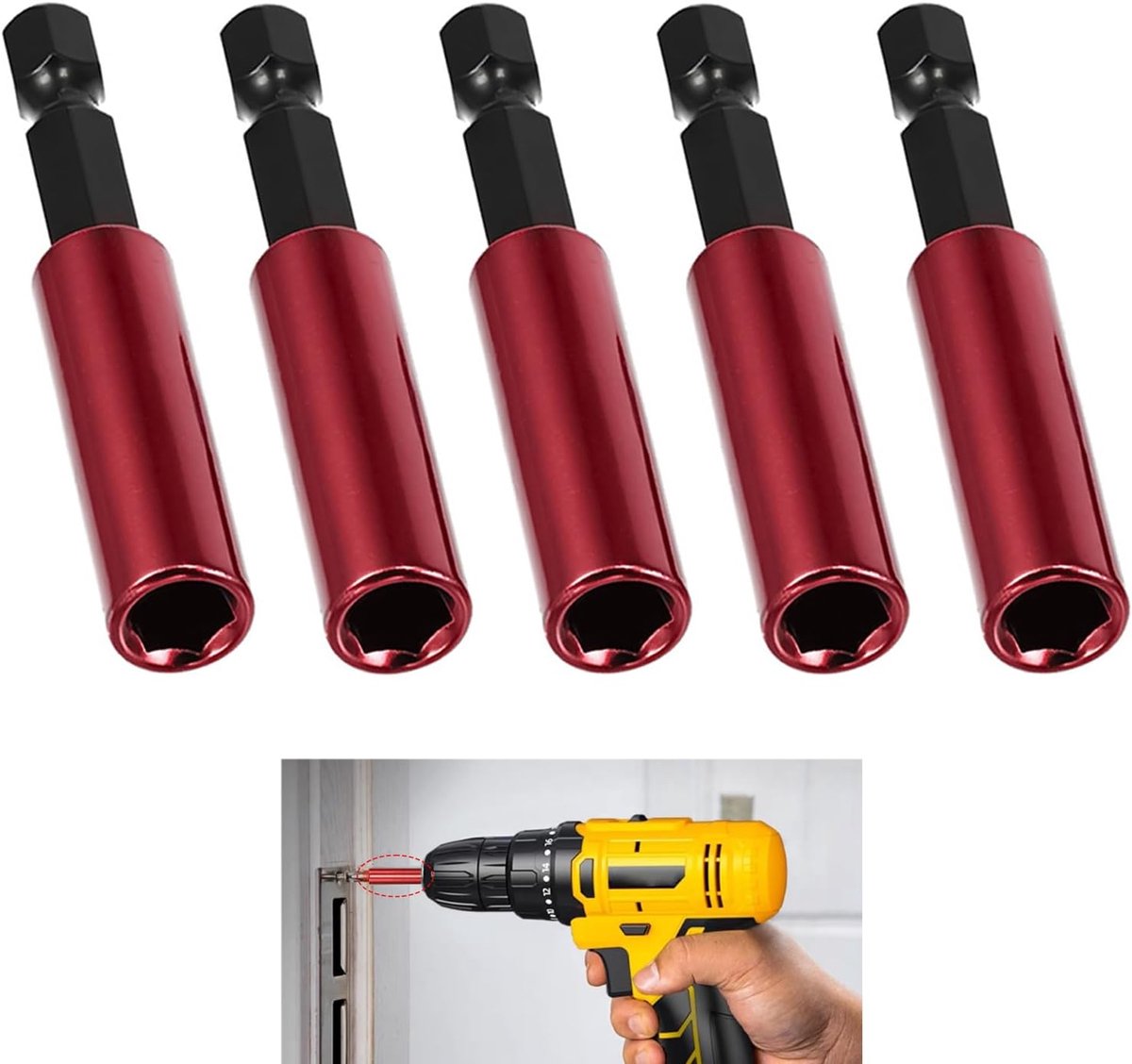 5 stuks magnetische boorschroevendraaierverlenging 1/4 magnetische adapter voor boren en bithouder, zeskantschacht met magneet, voor Bosch, Makita, Milwaukee, Dewalt (60 mm)
