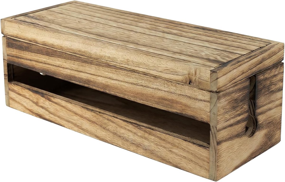 Houten kabelmanagementbox voor verlengkabels, stopcontacten, overspanningsbeveiliging, kabelmanagement, concealer, organizer, afdekking voor bureau, thuis, kantoor, keuken, koolbruin