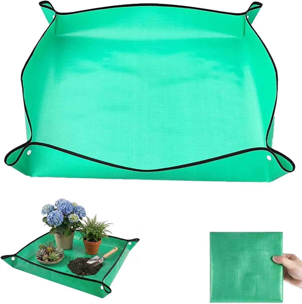 plantenmat 66x66cm – Opvouwbare tuinmat voor verpotten – Groen tuinkluskleed met drukknopen – Herbruikbare werkmat voor binnen en buiten gebruik