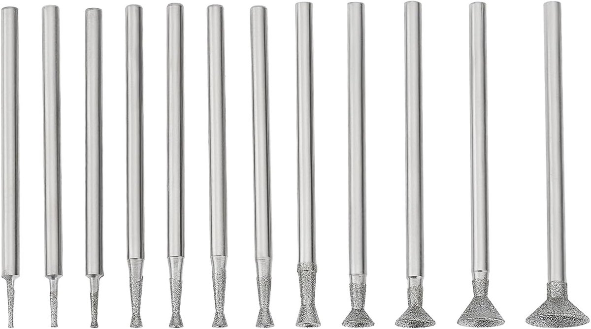 Store 12 Stks 3/32 "Bowl Bowl Vorm Diamant Burr Set Gemonteerde Slijpen Bits voor Slijpen en Carving Veld Steen Keramische Rotary Tool (0.5mm-8mm)
