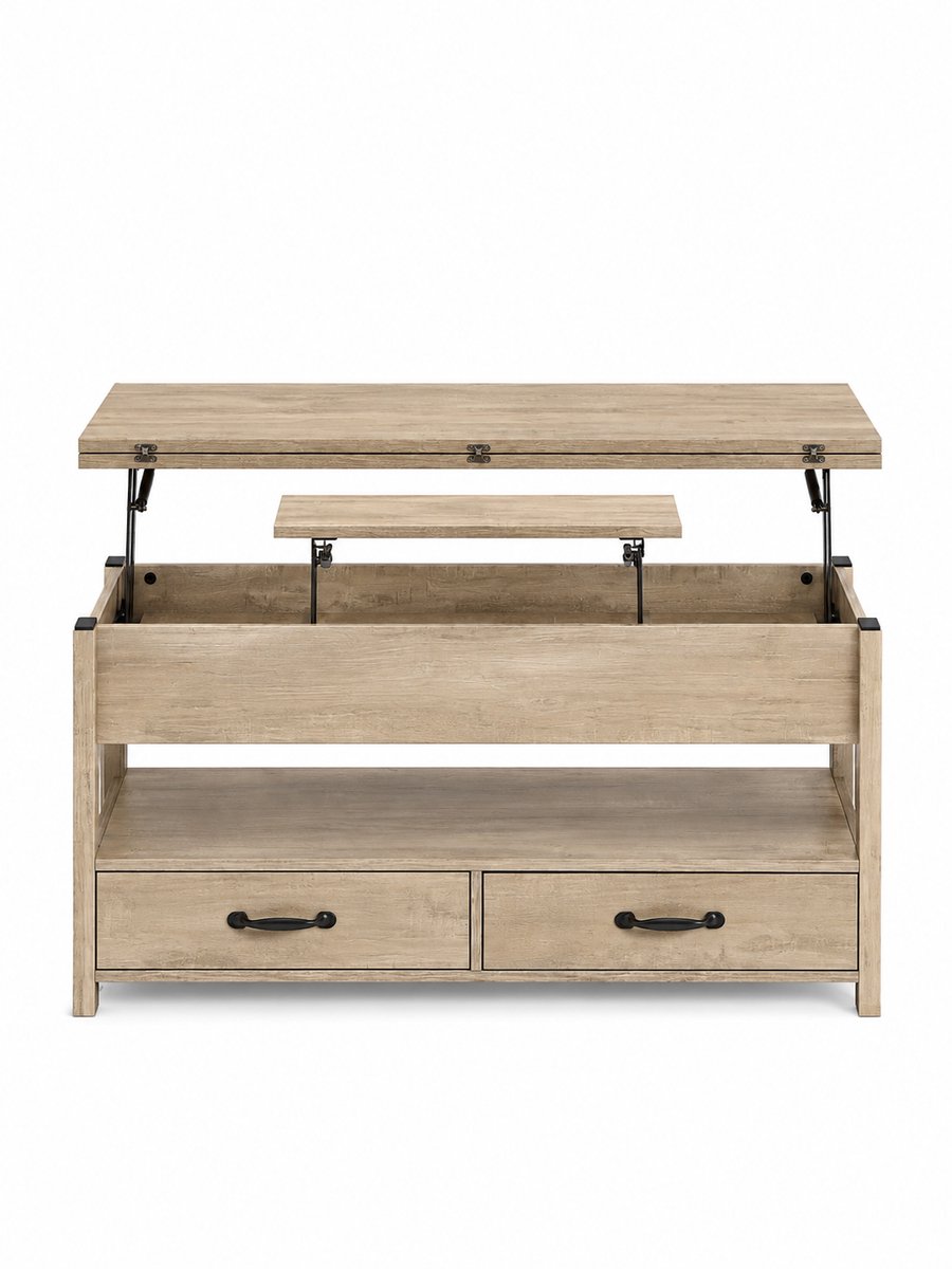 Brandistry - Salontafel - Bijzettafel - Woonkamer - Uitklapbaar - In Hoogte Verstelbaar - Opbergruimte - Met Lades - Camel Brown