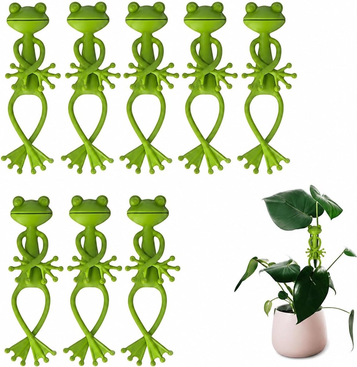 8 Stuks Multifunctionele Kikker Plantenstandaard voor Klimplanten – Creatieve Dierenpatroon Plantenklemmen, Dierenbeelden en Plantenstandaard – Groen