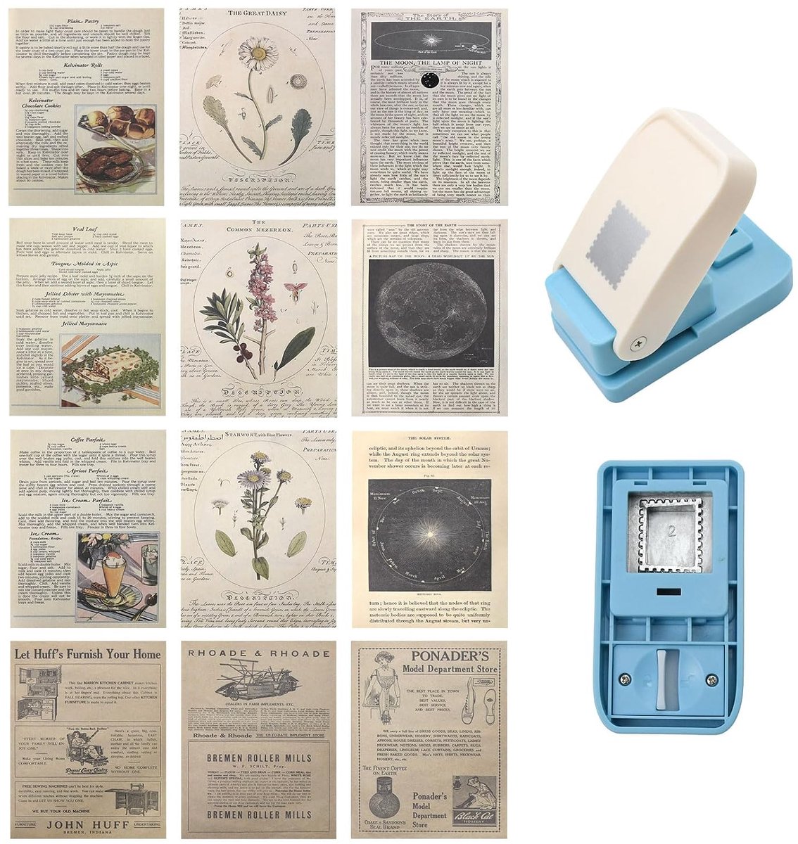 2,5 x 2,1 cm, creatief, draagbaar, vierkant, met 120 stuks vintage papier voor scrapbooking, enveloppen, etiketten