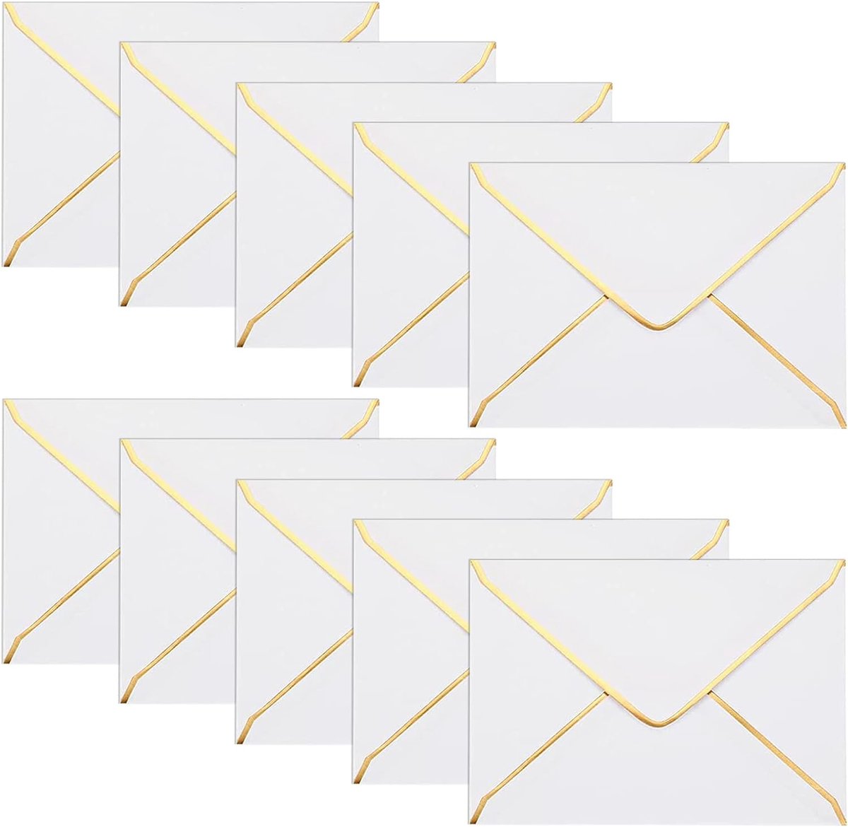50 stuks A7-uitnodigingsenveloppen, 15 x 18,5 cm, wit, gouden rand, V-klep, perfect voor bruiloft, verjaardag, uitnodigingen