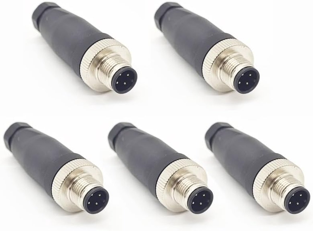 5 stuks M12 4-polige mannelijke connector, IP67 waterdicht, rechte gecodeerd, 4 pinnen op schroefplaats, sensor 12 mm, M12, 4 kern, ronde connectoren, accessoires voor industriële automatisering, 250