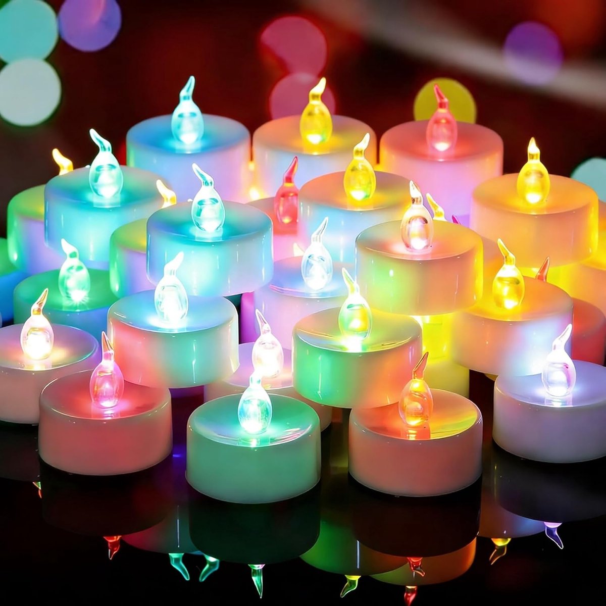 48 Pack Langzaam Kleur Veranderende Theelichten Batterij Werkt, Vlamloze Elektrische Gekleurde Flicker Votive Theelichten, Kleurrijke Flickerende Kaarsen Bulk voor Kerstfeest Halloween Pompoen