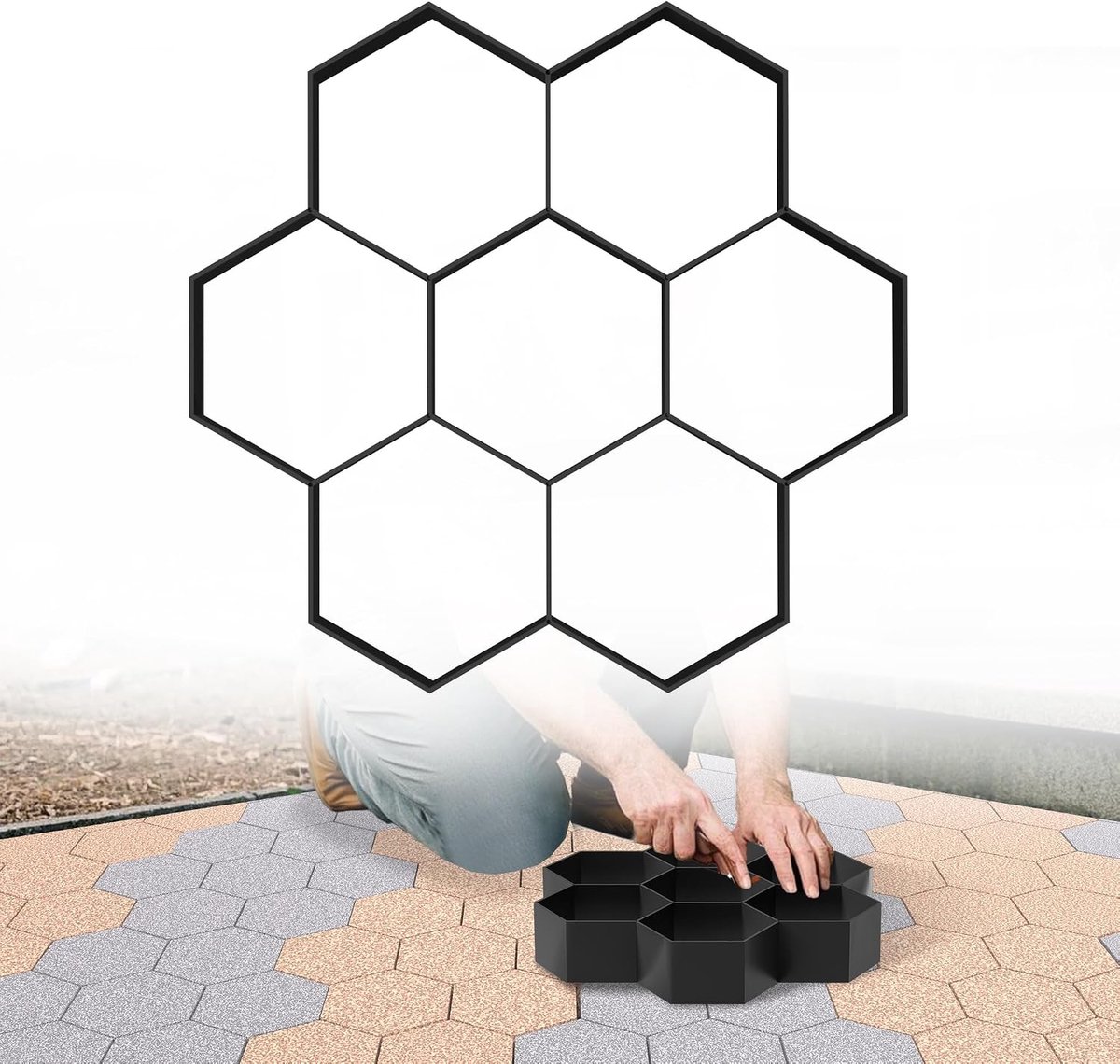 Doe-het-zelf betonvorm, trottoir, bekistingsvorm, gietvorm, straatvorm, sjabloon voor beton, straatstenen, terrasplaten Hexagon 2 stuks.