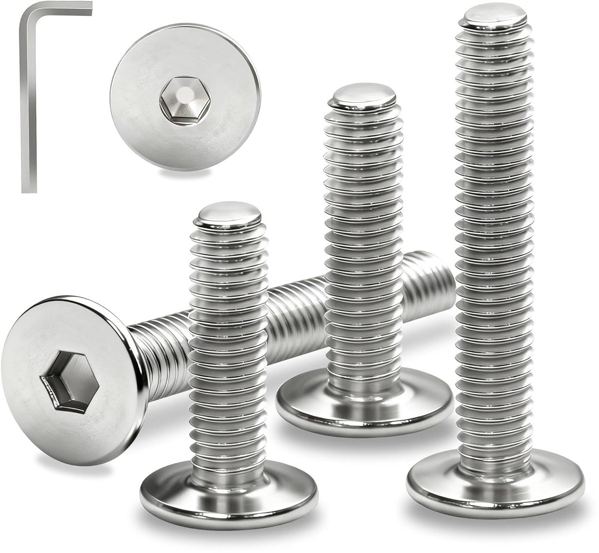 kopschroeven, M6 x 12 mm, roestvrij staal, A2, V2A, lenskopschroeven, binnenzeskant, meubelschroeven, volledige schroefdraad, machineschroeven voor meubels, huishouden, bouw, repareren