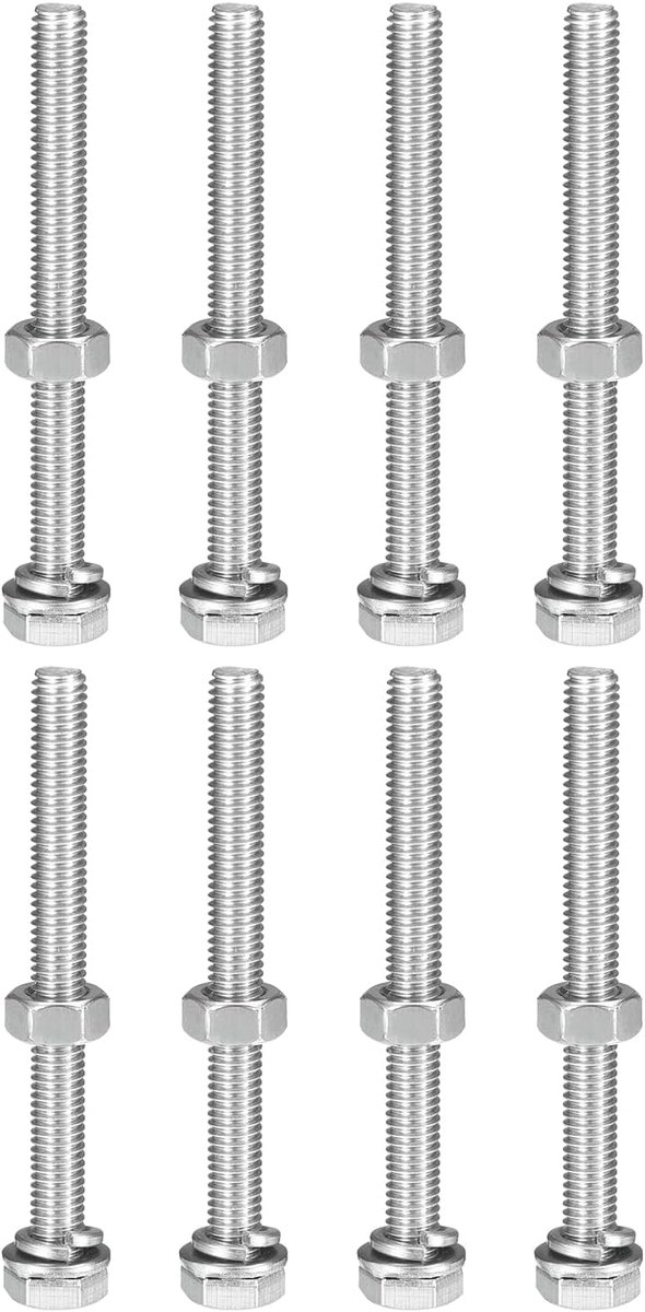 M6 x 65 mm zeskantkop schroeven bouten, moeren, platen en remmen sluitringen kits, 304 roestvrij staal volledig schroefdraad zeskantbouten 8 sets