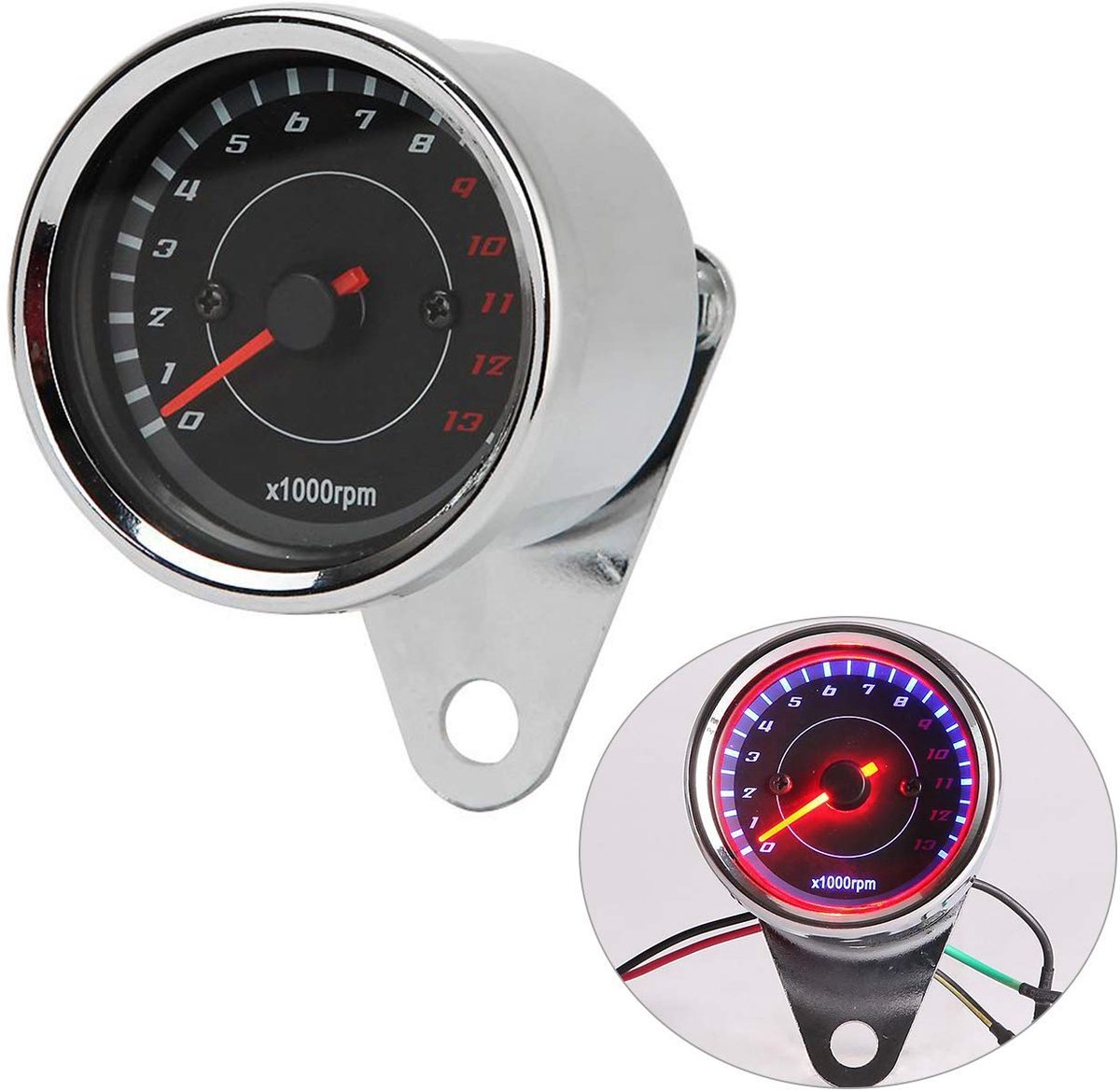 Universele elektronische toerenteller voor motorfietsen, DC 12V universele motorfiets LED-achtergrondverlichting snelheidsmeter - Zilver