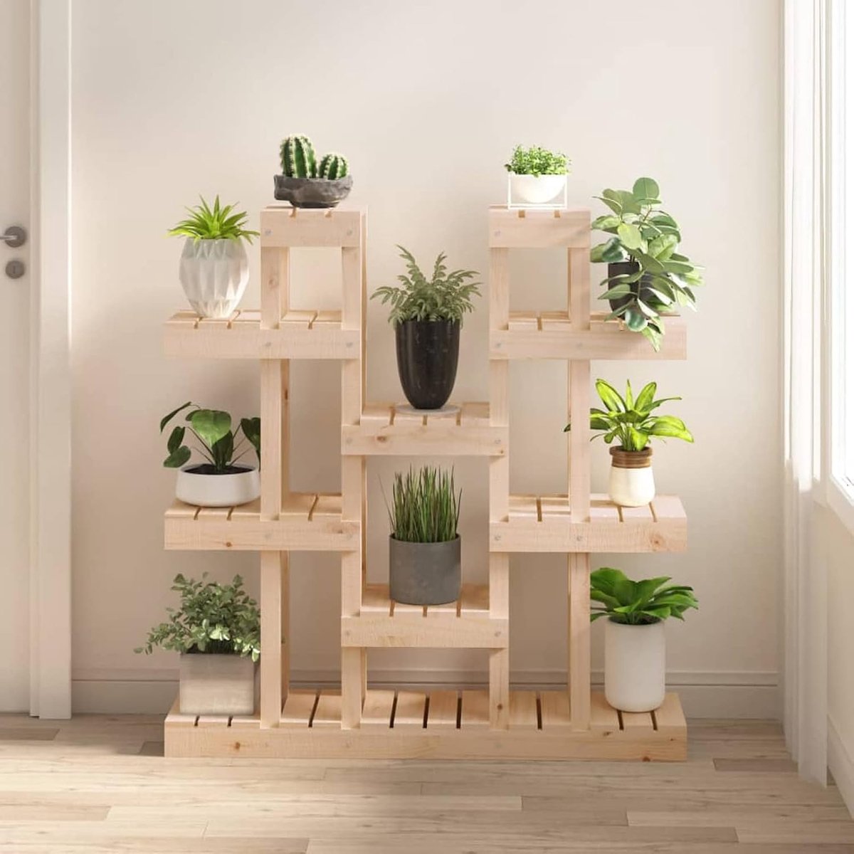 Plantenstandaard, bloembak, plantenbak voor de tuin, plantenrek voor buiten, binnen, bloemenrek, bloemenrek, 104,5 x 25 x 109,5 cm, massief grenen