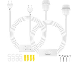 2 stuks lampfitting E27 met schakelaar en stekker, kabel 6 m, wit | PLCatis Lampfitting E27 met elektrische kabel voor hanglampen, lichtstandaard met schakelaar