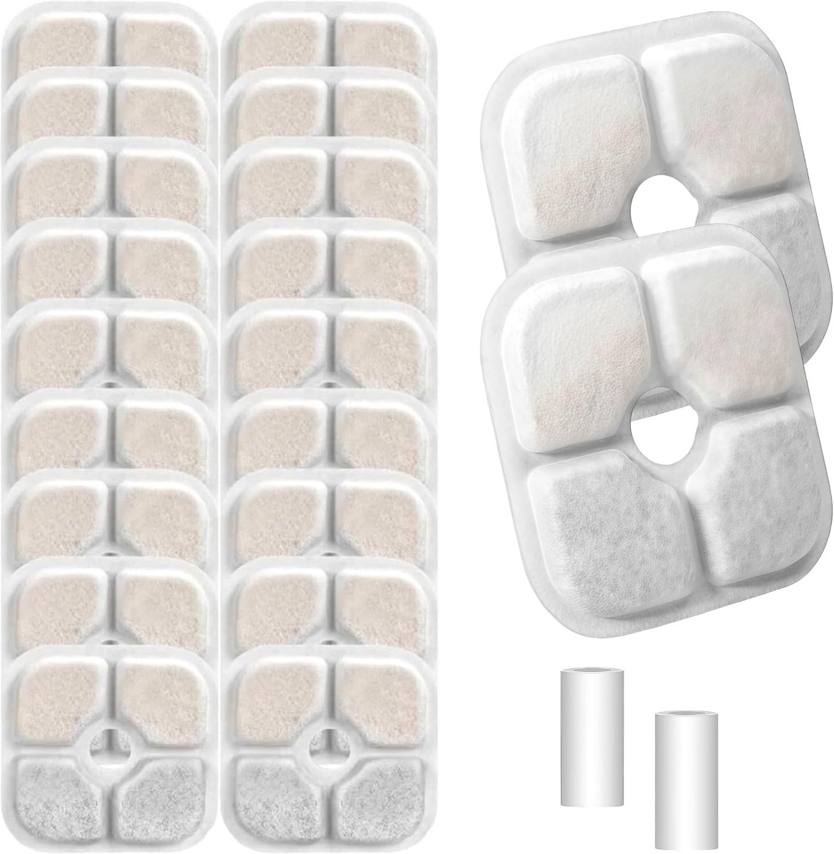 20 Stuks Vervangingsfilters voor Catit Pixi Kattenfontein, met 2 Slangen, Drievoudig Filtersysteem met Hars en Actieve Kool