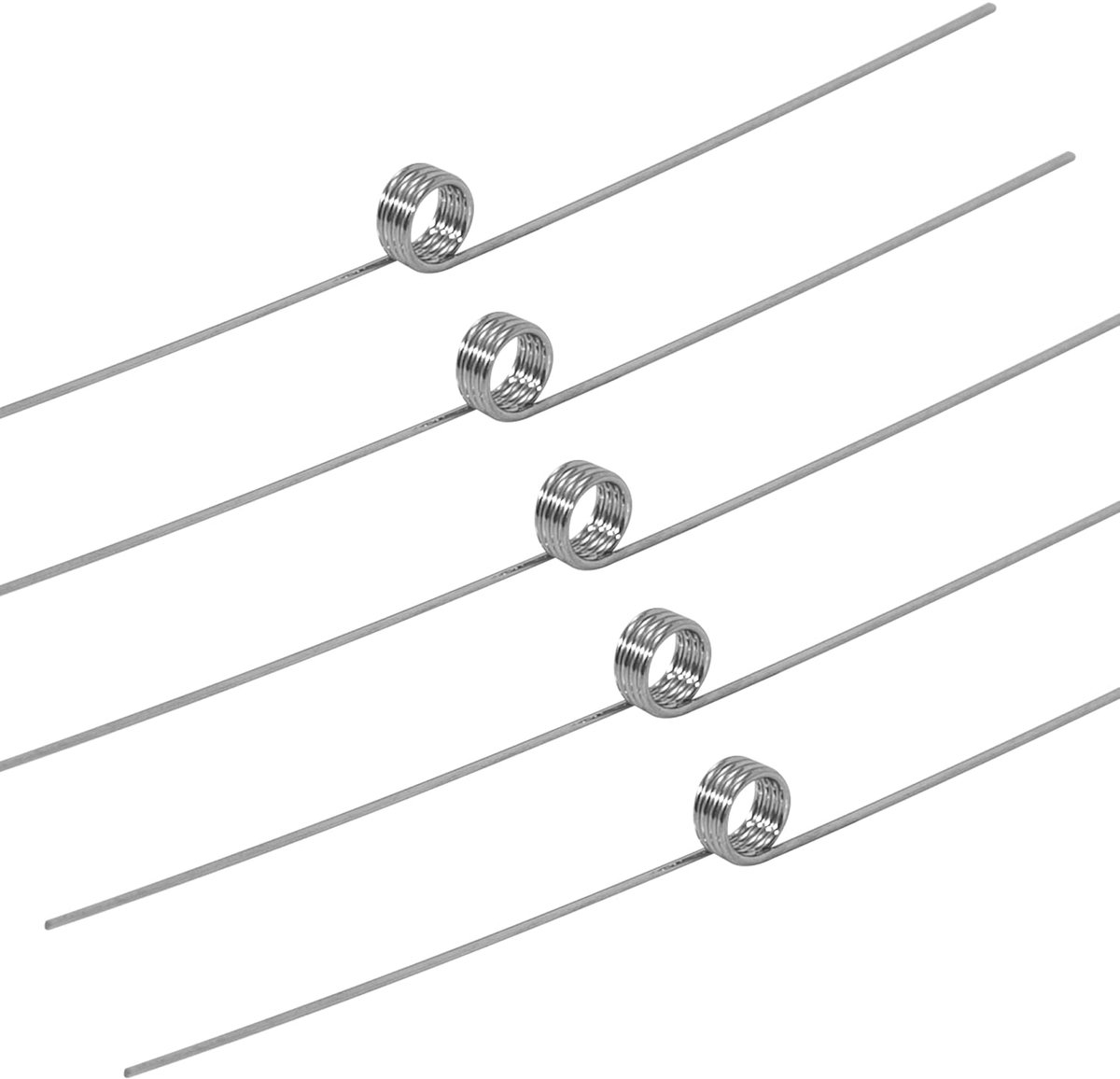 Torsieveren van roestvrij staal draaddiameter 0,3 mm binnendiameter 2 mm armlengte 20 mm hoek 180° 4 omwentelingen rechtsrotatie 0,3 x 2 x 20 mm