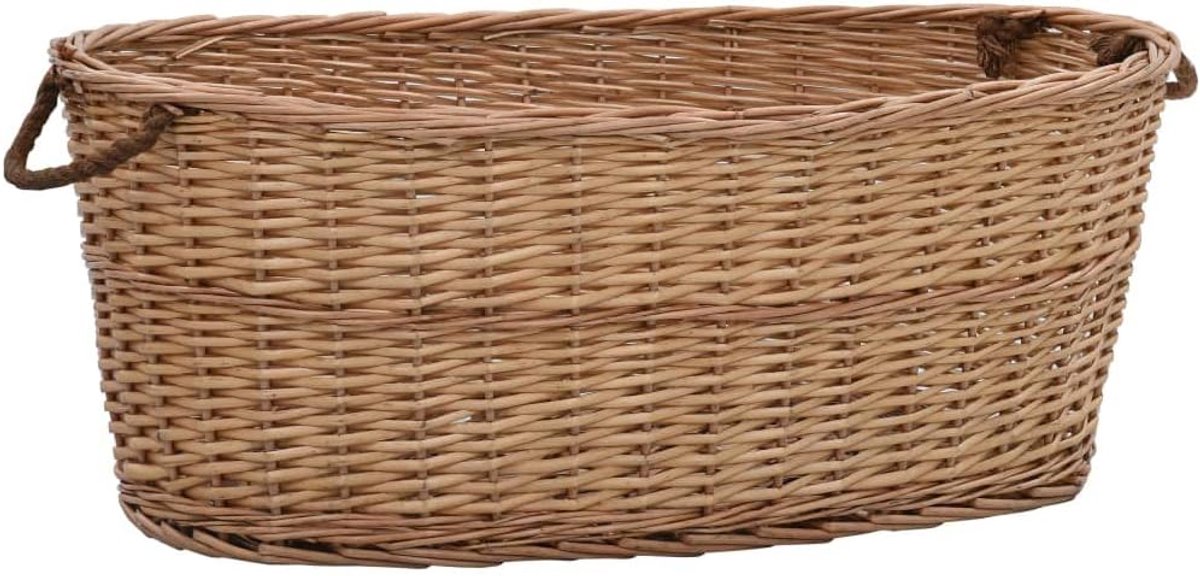 Mandjes met handgrepen van wilgen, natuur/grijs, van wilgenhout, houten mand van wilgenhout, houten standaard van wilgenhout, met handgrepen