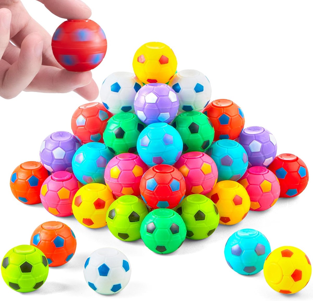 36 stuks voetbalfidget-spinners voor kinderen, cadeautje voor kinderverjaardag 10 jaar, voetbalcadeautje jongens, mini-voetbalspinners voor kinderen