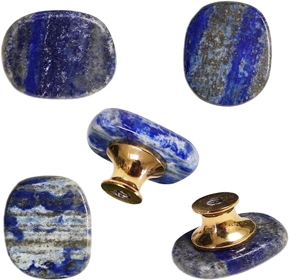5 Stks Natuurlijke Lapis Lazuli Knoppen Kast Stenen Knop Kast Trekt Lazuli Laden Handgrepen voor Meubelhardware Messing Knop Dressoir Deur Cyaan Blauw