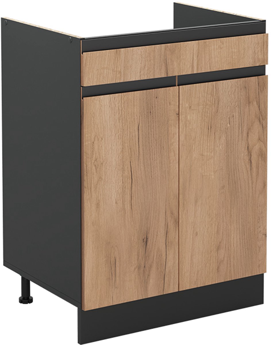 Vicco Keukenonderkast R-Line, Goudkleurig Eiken/Antraciet, 60 cm met lade zonder werkblad