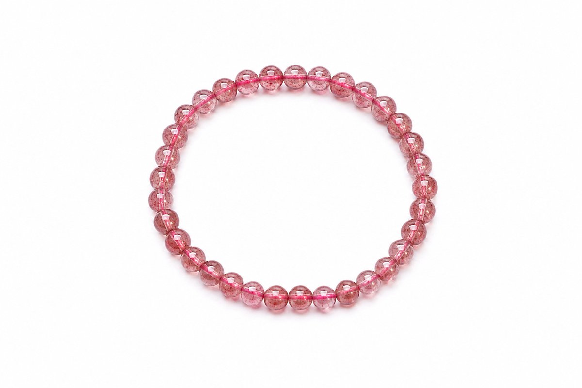 Aardbeienkwarts Armband – 6 mm Kralen – Diameter 17 cm – Elastische Edelsteenarmband - Elastische armband - Natuursteen armband - Edelsteen armband