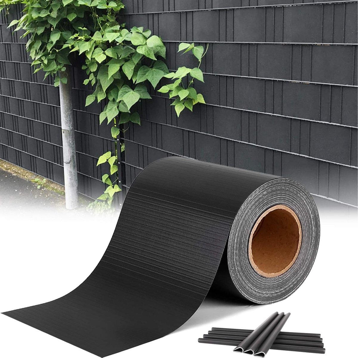 Inkijkwerende folie PVC zichtwering strip 35m x 19cm met bevestigingsclips windscherm staafmattenhek tuinhek ondoorzichtig dubbelstaafmatten voor tuinhek, balkon, antraciet