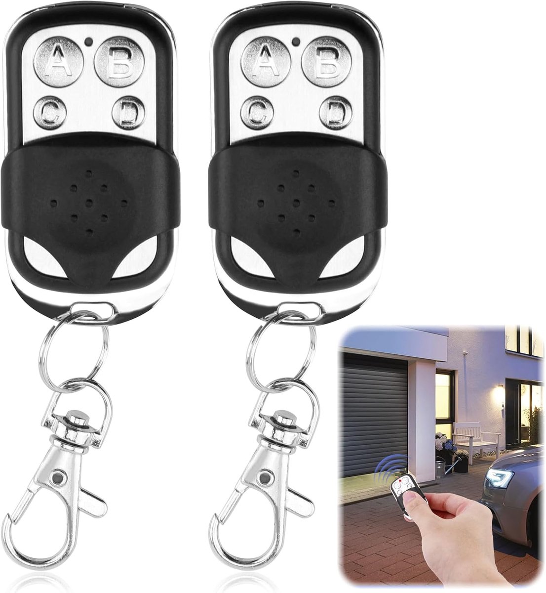 433 MHz Garagedeuropener Garagedeur 2 stuks Universele afstandsbediening Garagedeurpoort Zender Handzender Garage Afstandsbediening met Alfabetische Knop Klonen Afstandsbediening compatibel met