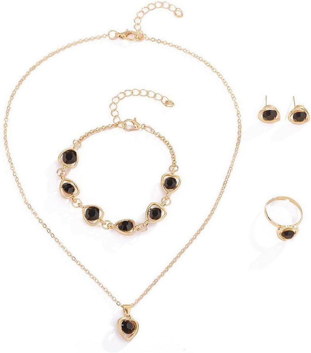4 stuks sieradenset hanger zirkonia halsketting oorbellen hart armband en ringen sieraden set voor vriendin Kerstmis Valentijnsdag Moederdag voor dames meisjes