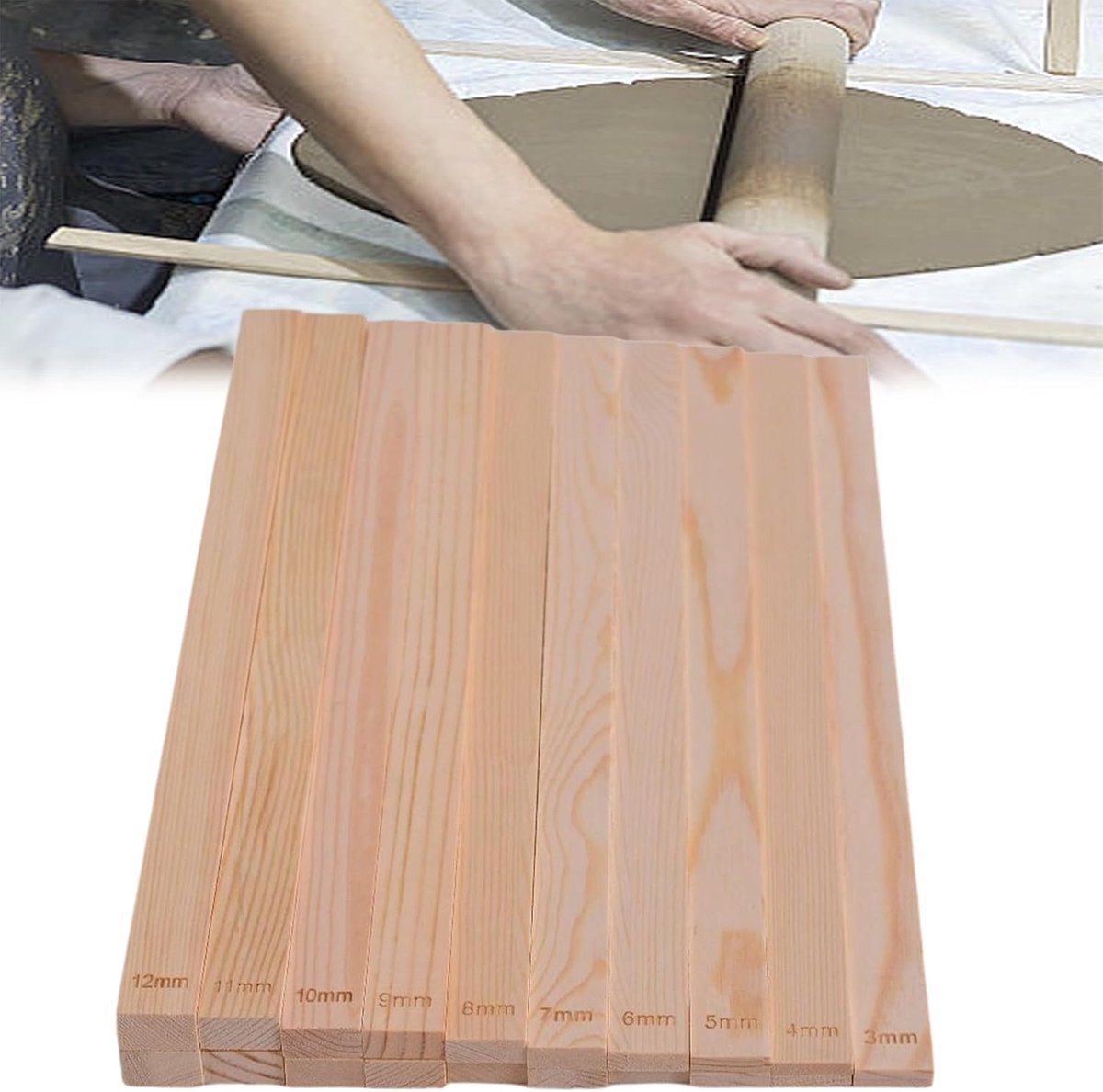 20PCS Pottery Rolling Pin Gids Houten Klei, Dikte 3-12mm, Pottery Clay Rolling Pin Dikte Gids Set, Modderstok