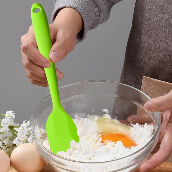 1 stuk siliconen schraper, hittebestendige siliconen spade, deegschraper siliconen, bakken, koken, siliconen keukengerei, met 1 siliconen grillkwast, braadborstel, keukenkwast, voor koken, bakken (groen) — afbeelding 2