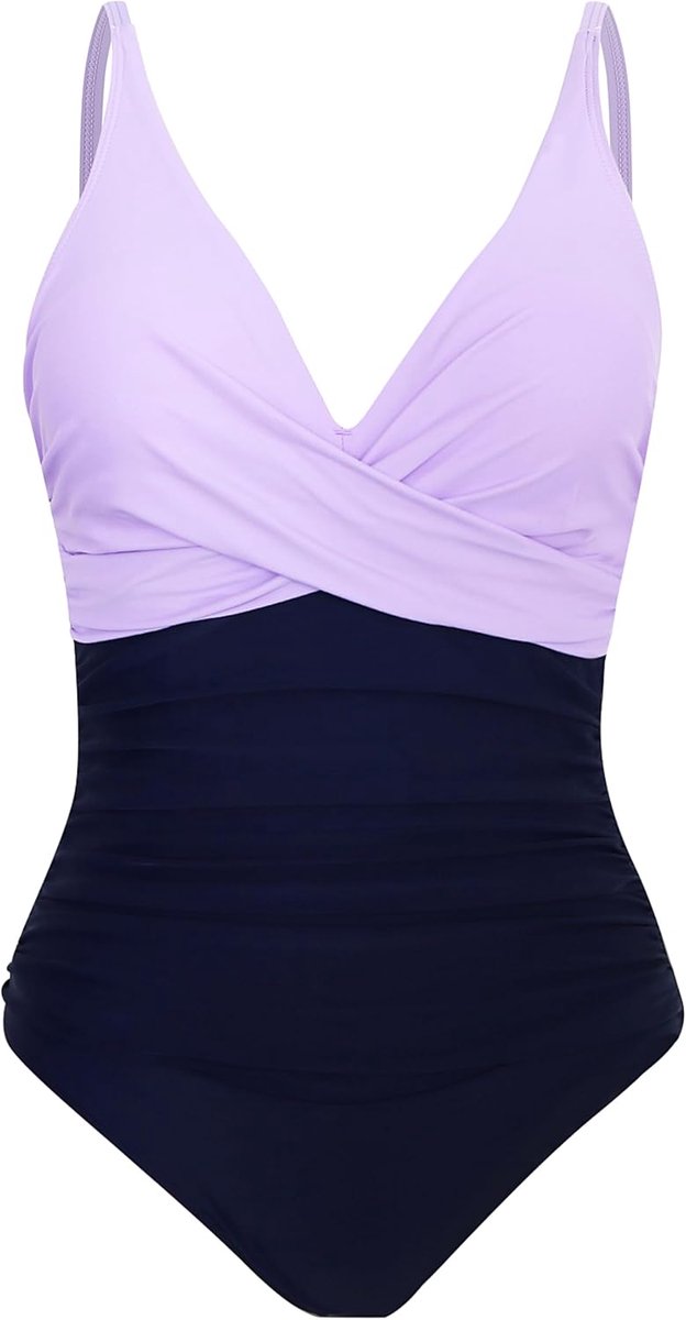 Badpak voor dames, eendelig, met V-hals en hoge taille, buikcontrole, push-up, zwempak, badmode