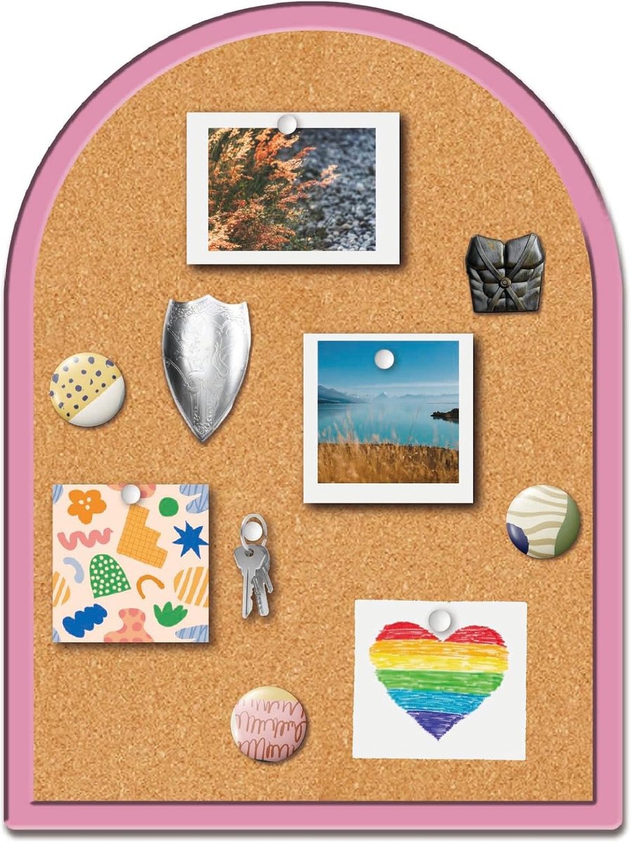 Boog Pin Kurk Bord Roze Ingelijst Bulletin Display Badge Vintage Prinses Houten Decoratief Kurkbord 22x30cm Wandmontage Geheugen Memo Broche Revers Houder Opslag voor Kantoor Slaapkamer
