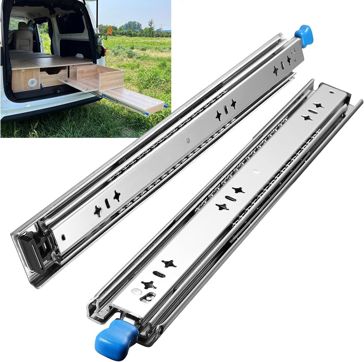 zware ladegeleider met slot 450 mm, 3-voudig afneembaar, volledig uittrekbaar, kogellagervergrendeling, zijmontage, 1 paar