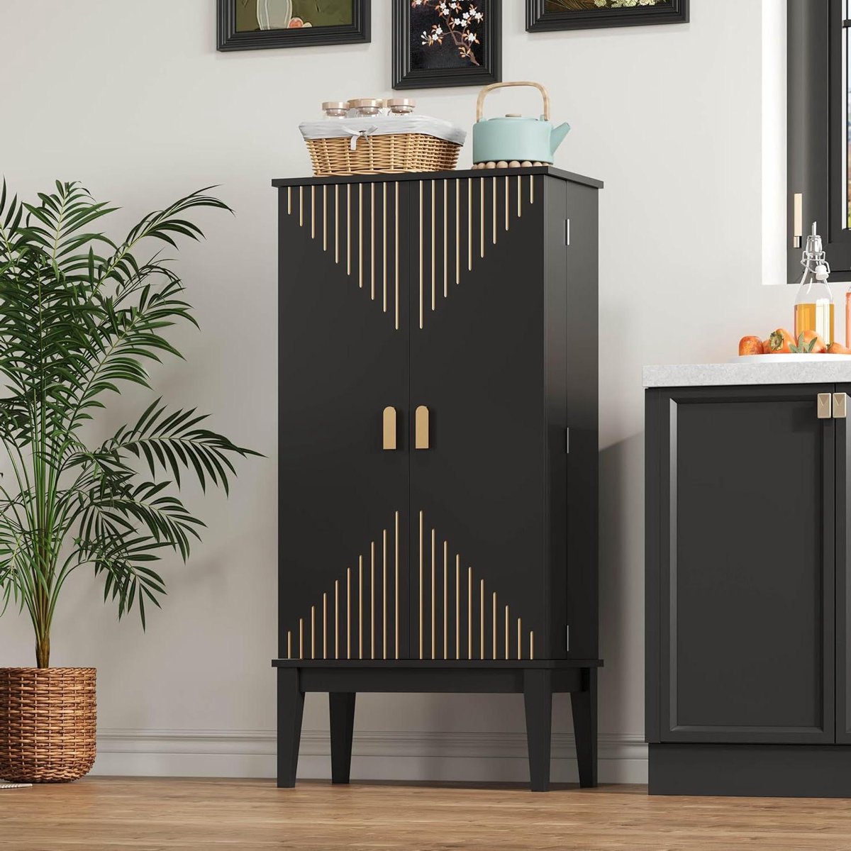 Opbergkast Keuken - Buffetkast Keukenkast - Keuken Organiseren - Vintage Stijl - 120 x 59 x 30 cm - Zwart
