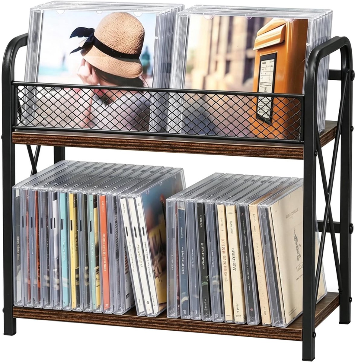 SNJY® CD Rek - CD Kast - CD Opbergsysteem - 15D x 32B x 30H cm - Bruin/Zwart