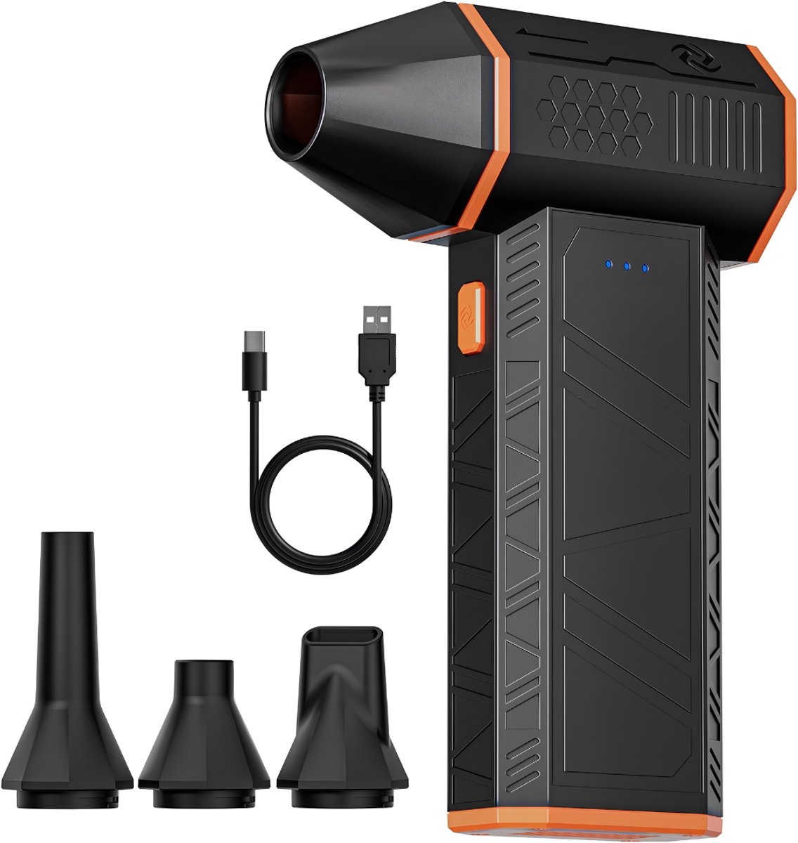 VALI® Air Duster - Instelbare Miniventilator - Elektrische Stofblazer - Zwart/Oranje - 9cm x 9cm x 13cm