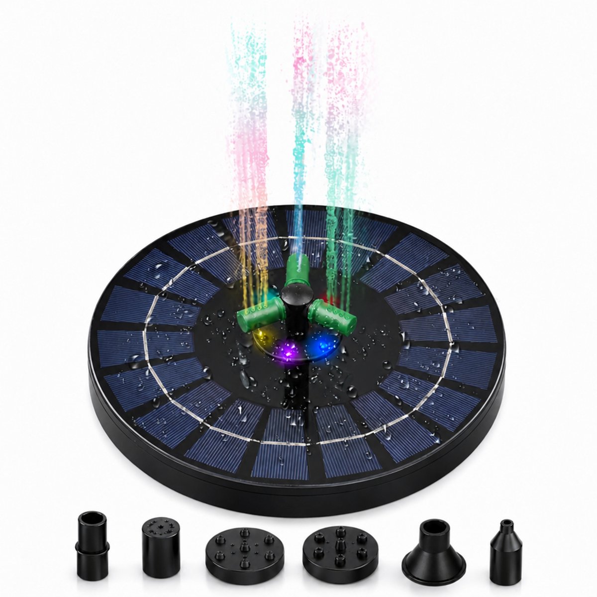 ECTEATOY® Solar Fontein met LED Verlichting - 4W Waterfontein op Zonne energie - Inclusief Roterende Sproeikop & 6 fonteinstijlen - Voor Tuin / Vijver / Zwembad
