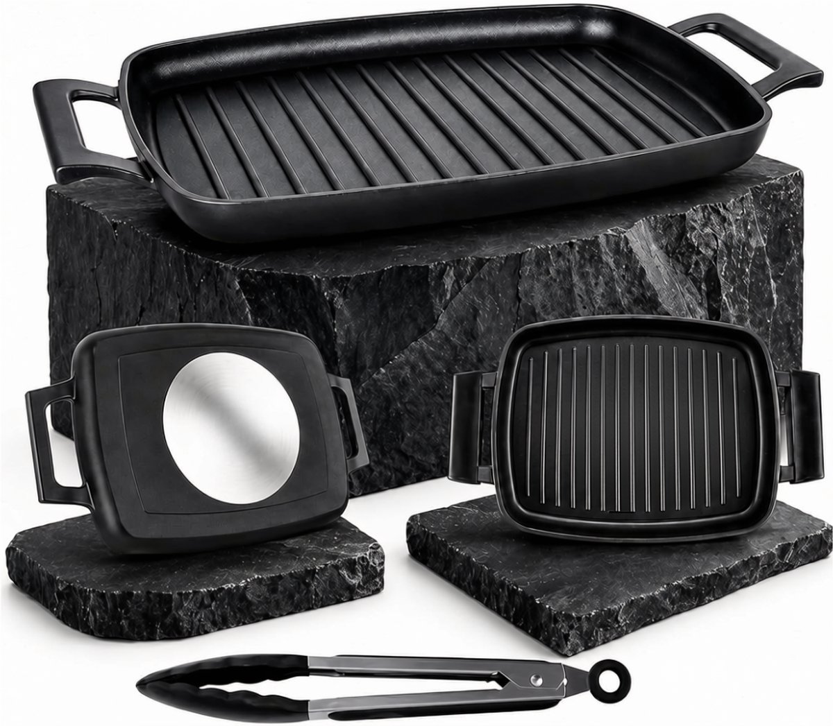 SNJY® Grillplaat Inductie - Bakplaat Inductie - Grill Apparaat - Aluminium Pan - 47 x 29 cm - Zwart