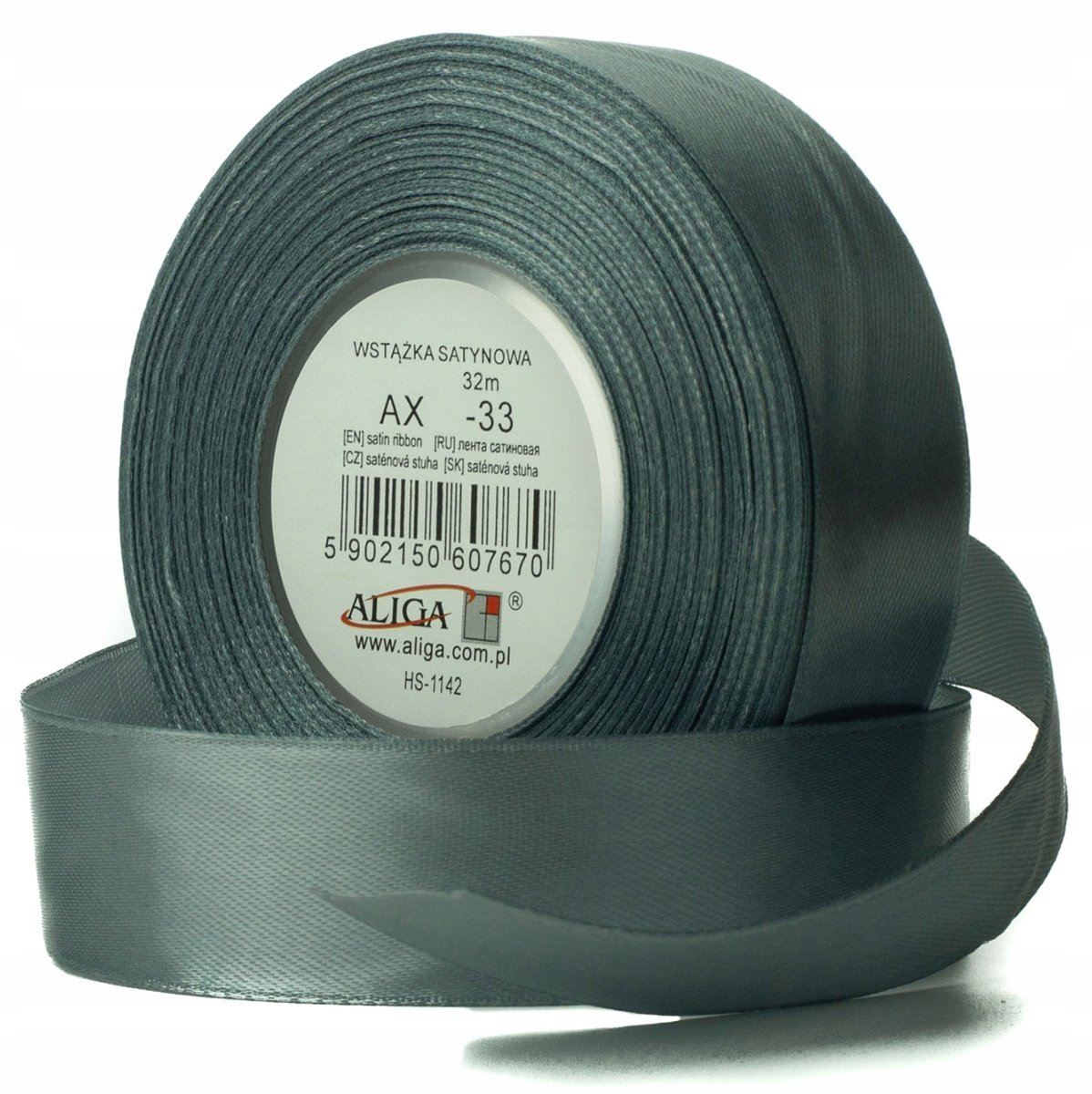Grijze/Zilveren Satijnen Lint 25mm x 32m - Merkloos