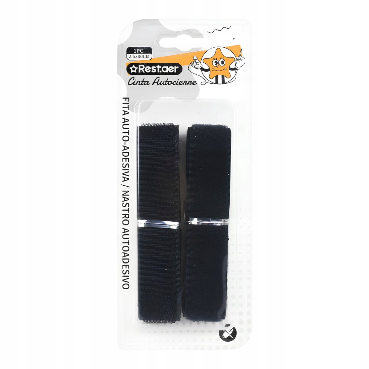 Zwarte klittenband tape, naaien & bevestigen, 2.5 cm breed, 0.8 m lang