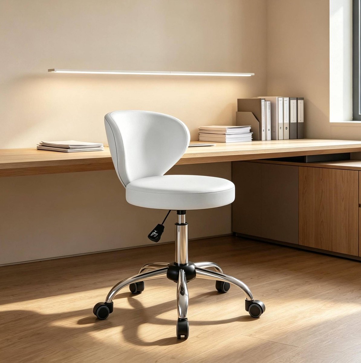 STILVORA Bureaukruk 54 x 45 x 73-88 cm - 360 Graden Draaibaar En In Hoogte Verstelbaar - Voor Werkruimte En Salon - Kunstleer Wit